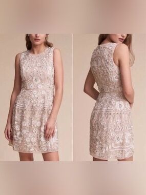 Needle & Thread Snowdrop Embellished Floral Beaded Mini Dress US 4 SS17